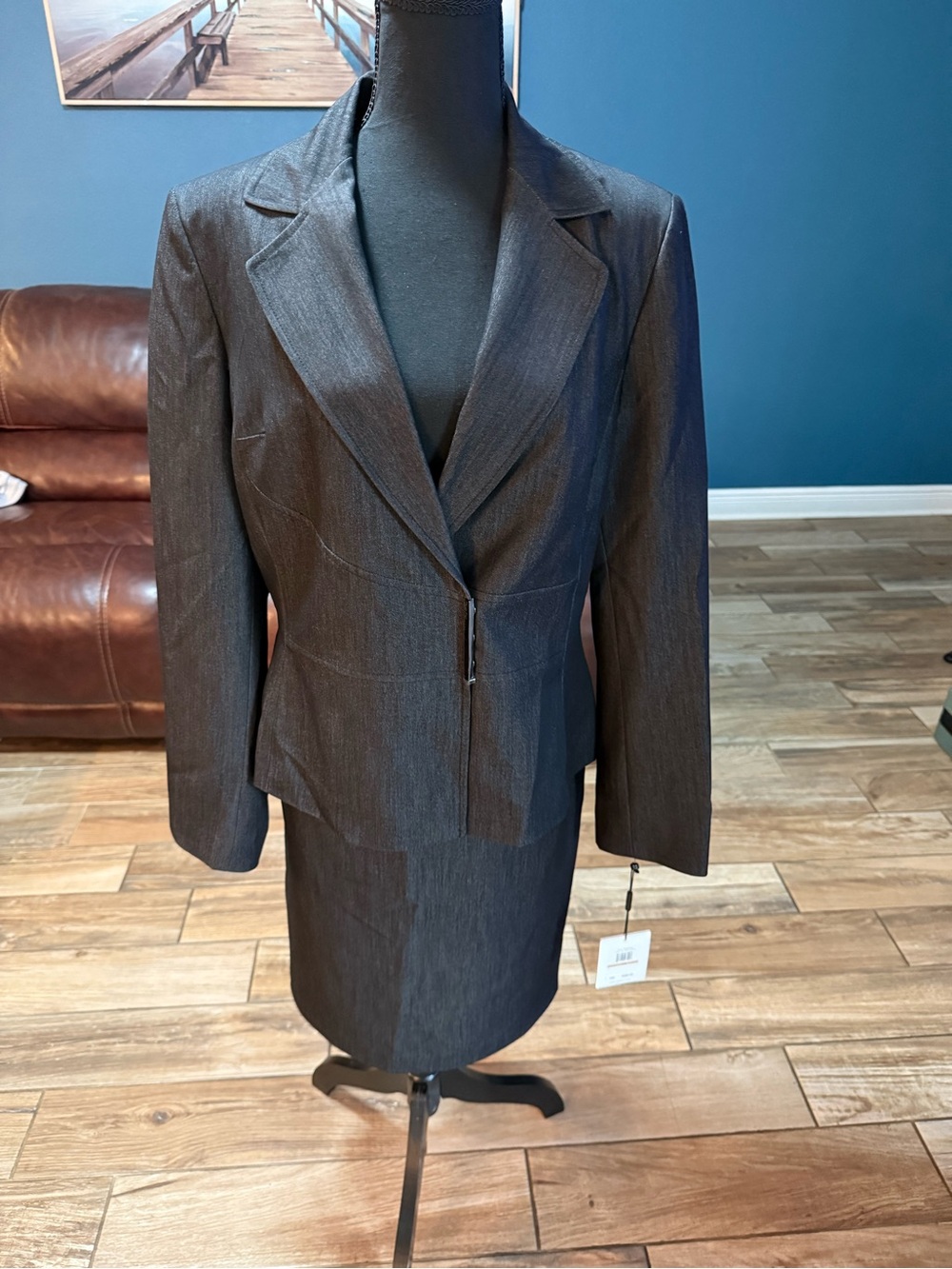 Calvin Klein Charcoal Gray Tailored Blazer & Skirt Set